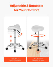 Saddle Rolling Stool, PU Leather Rolling Stool with Wheels, 360 degrees Swivel Drafting Stool with Thickened V952-MADBSJSMADWKZES31V0