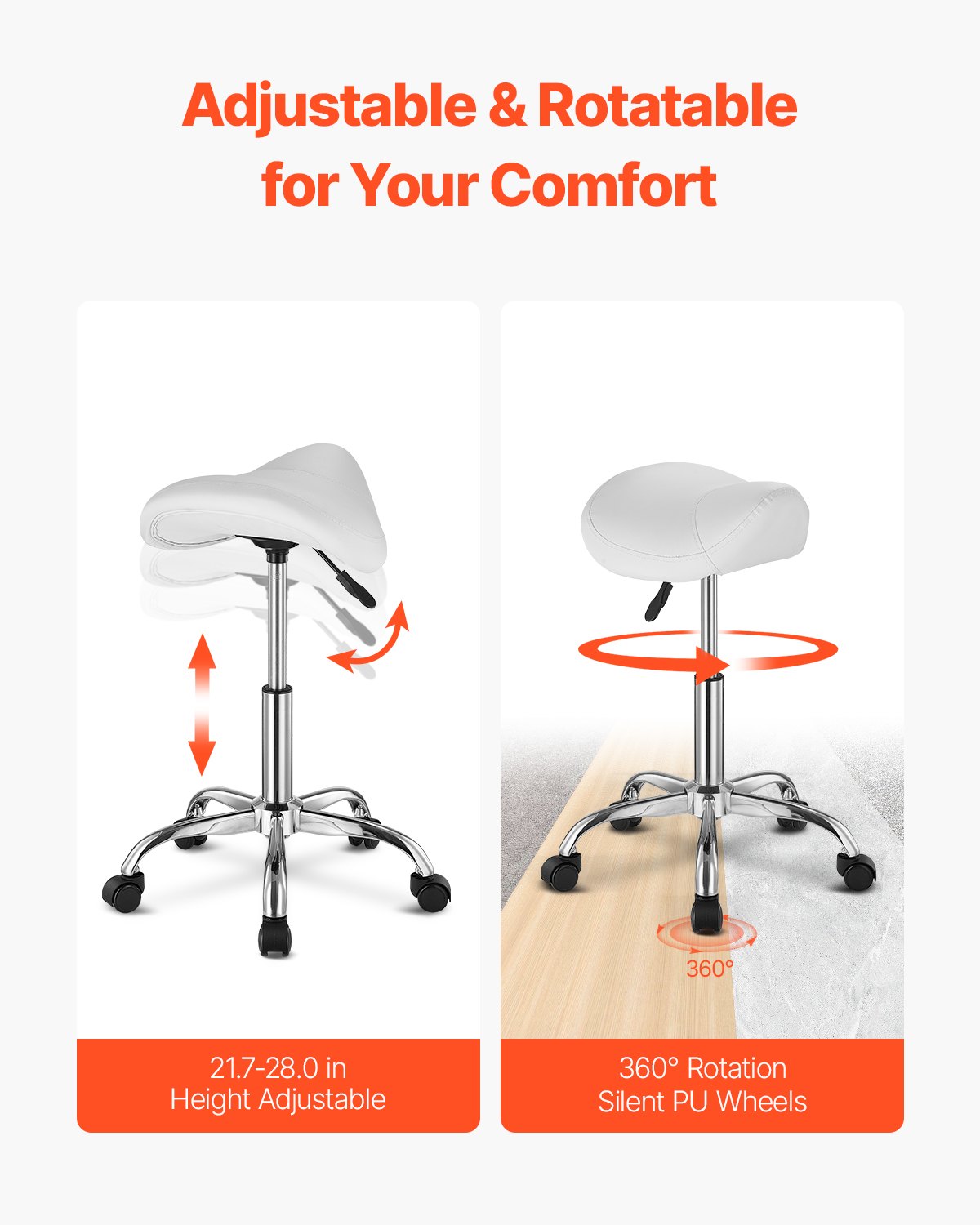 Saddle Rolling Stool, PU Leather Rolling Stool with Wheels, 360 degrees Swivel Drafting Stool with Thickened V952-MADBSJSMADWKZES31V0