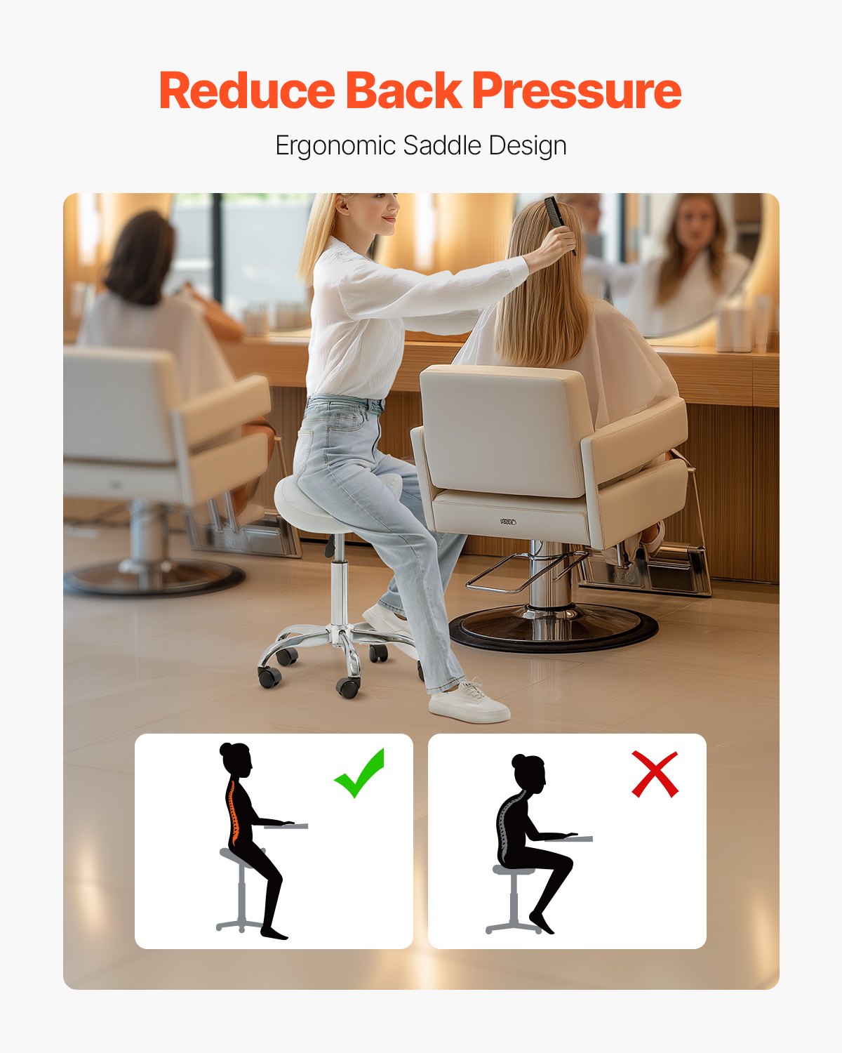 Saddle Rolling Stool, PU Leather Rolling Stool with Wheels, 360 degrees Swivel Drafting Stool with Thickened V952-MADBSJSMADWKZES31V0