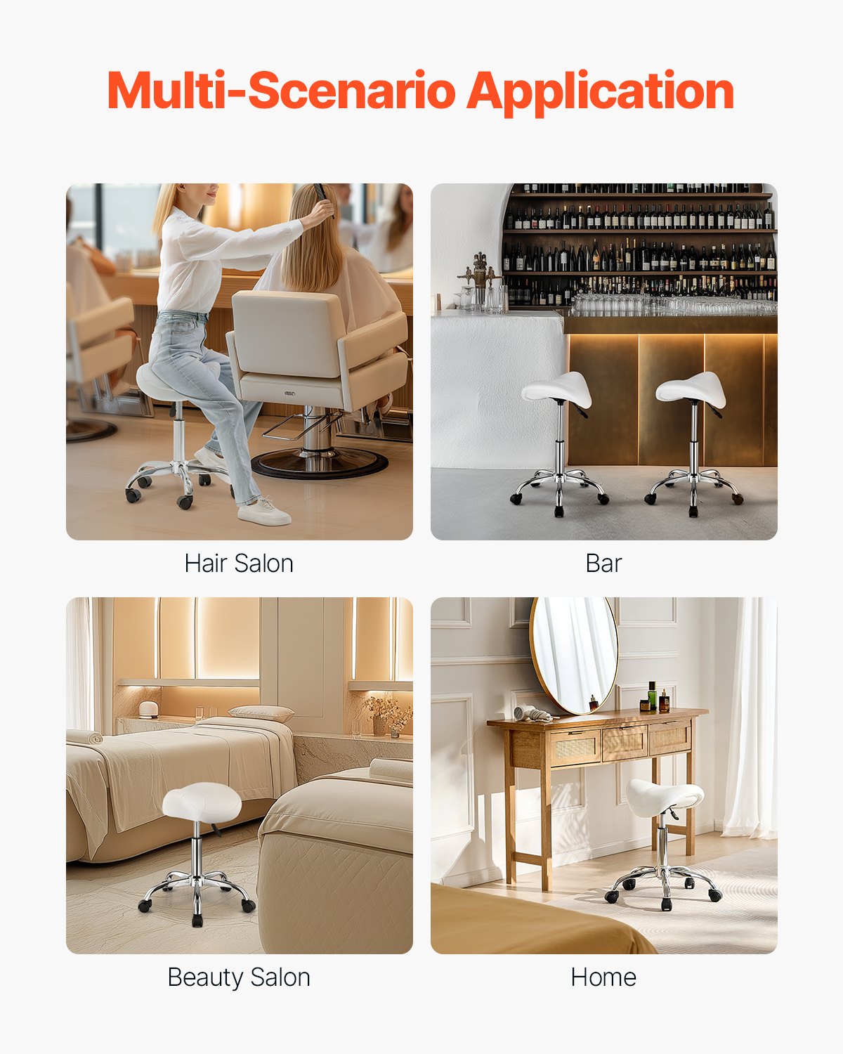 Saddle Rolling Stool, PU Leather Rolling Stool with Wheels, 360 degrees Swivel Drafting Stool with Thickened V952-MADBSJSMADWKZES31V0
