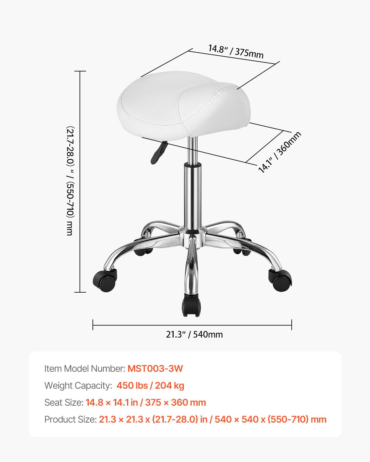Saddle Rolling Stool, PU Leather Rolling Stool with Wheels, 360 degrees Swivel Drafting Stool with Thickened V952-MADBSJSMADWKZES31V0
