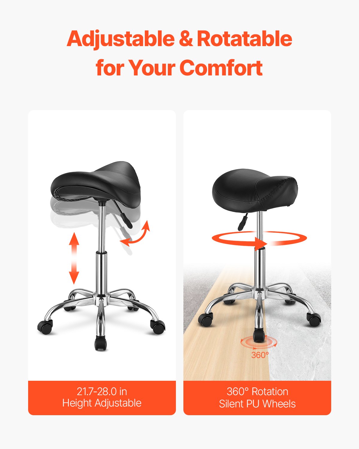 Saddle Rolling Stool, PU Leather Rolling Stool with Wheels, 360 degrees Swivel Drafting Stool with Thickened V952-MADHSJSMADWK1IEB9V0