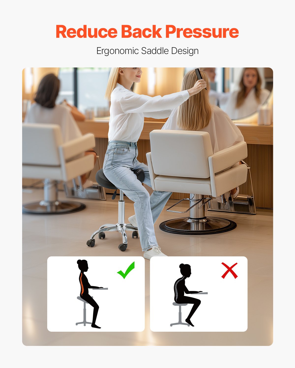 Saddle Rolling Stool, PU Leather Rolling Stool with Wheels, 360 degrees Swivel Drafting Stool with Thickened V952-MADHSJSMADWK1IEB9V0