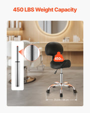 Saddle Rolling Stool, PU Leather Rolling Stool with Backrest, 360 degrees Swivel Drafting Stool with V952-MADHSJSMADYKGSSYWV0