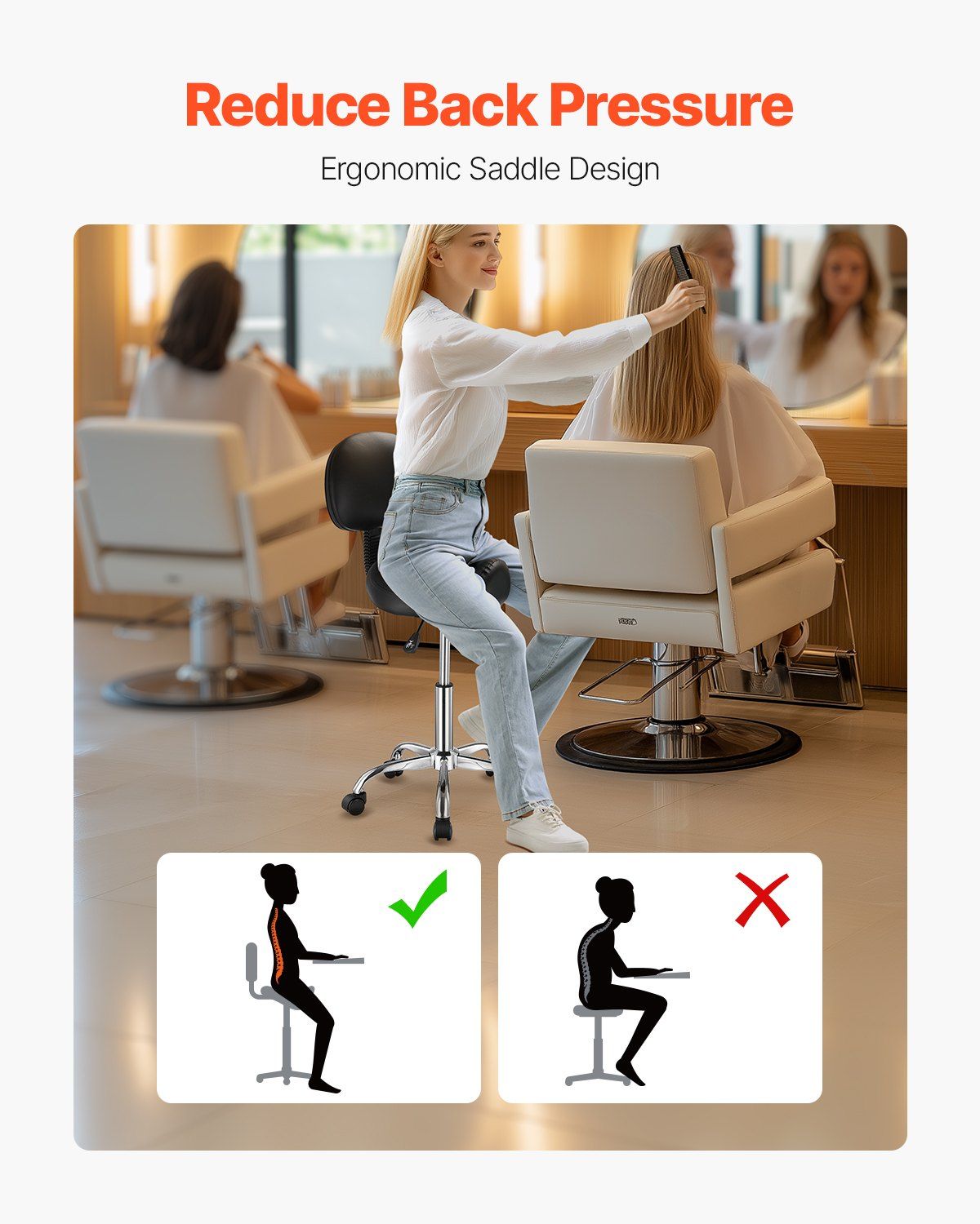 Saddle Rolling Stool, PU Leather Rolling Stool with Backrest, 360 degrees Swivel Drafting Stool with V952-MADHSJSMADYKGSSYWV0