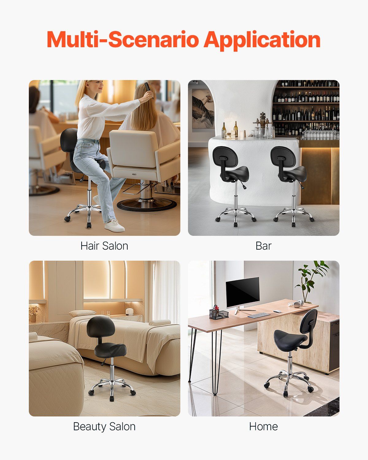 Saddle Rolling Stool, PU Leather Rolling Stool with Backrest, 360 degrees Swivel Drafting Stool with V952-MADHSJSMADYKGSSYWV0