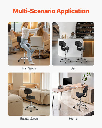 Saddle Rolling Stool, PU Leather Rolling Stool with Backrest, 360 degrees Swivel Drafting Stool with V952-MADHSJSMADYKGSSYWV0
