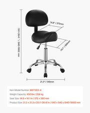 Saddle Rolling Stool, PU Leather Rolling Stool with Backrest, 360 degrees Swivel Drafting Stool with V952-MADHSJSMADYKGSSYWV0