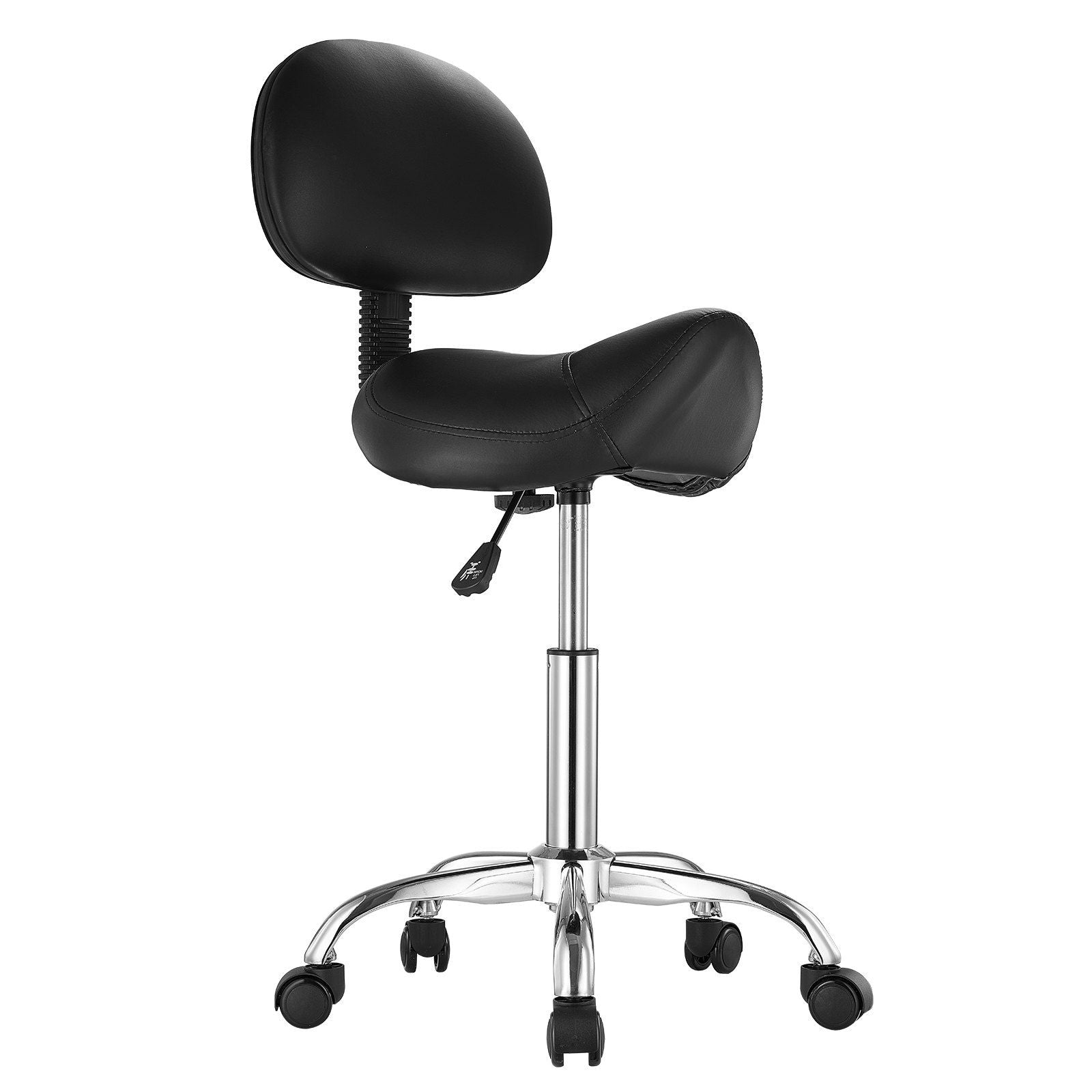 Saddle Rolling Stool, PU Leather Rolling Stool with Backrest, 360 degrees Swivel Drafting Stool with V952-MADHSJSMADYKGSSYWV0