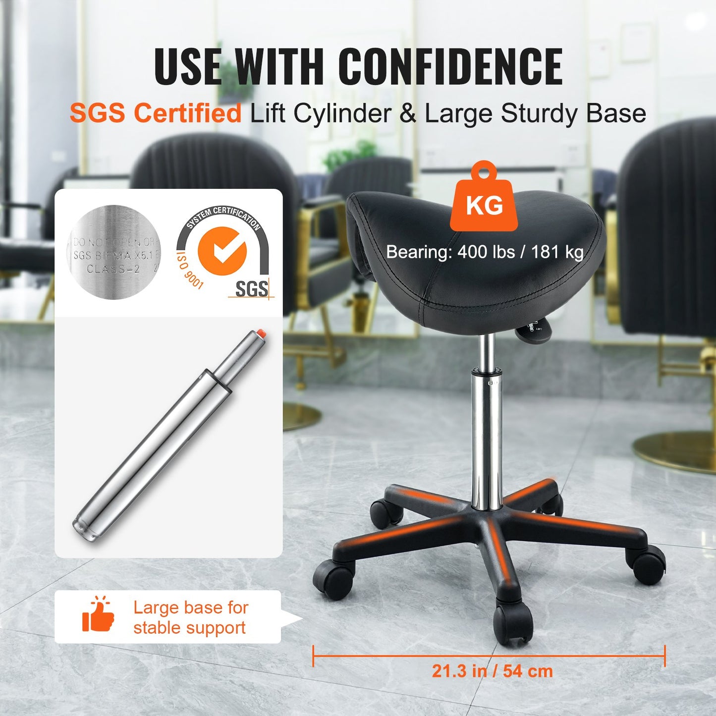Saddle Stool with Wheels, 400 LBS Weight Capacity Ergonomic Rolling Saddle Stool, Height Adjustable Thickened V952-MADHSNLMADWKR2KEMV0