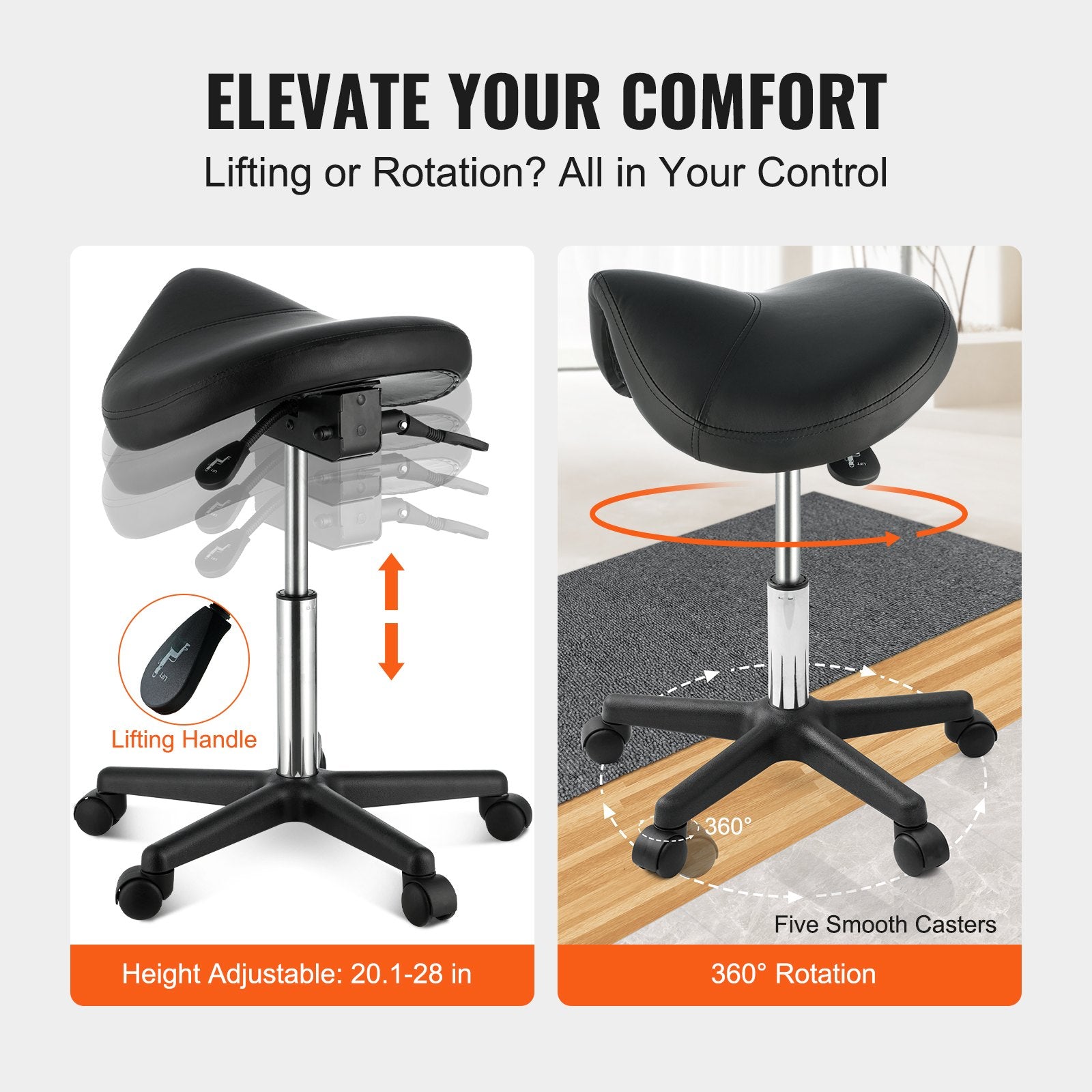 Saddle Stool with Wheels, 400 LBS Weight Capacity Ergonomic Rolling Saddle Stool, Height Adjustable Thickened V952-MADHSNLMADWKR2KEMV0