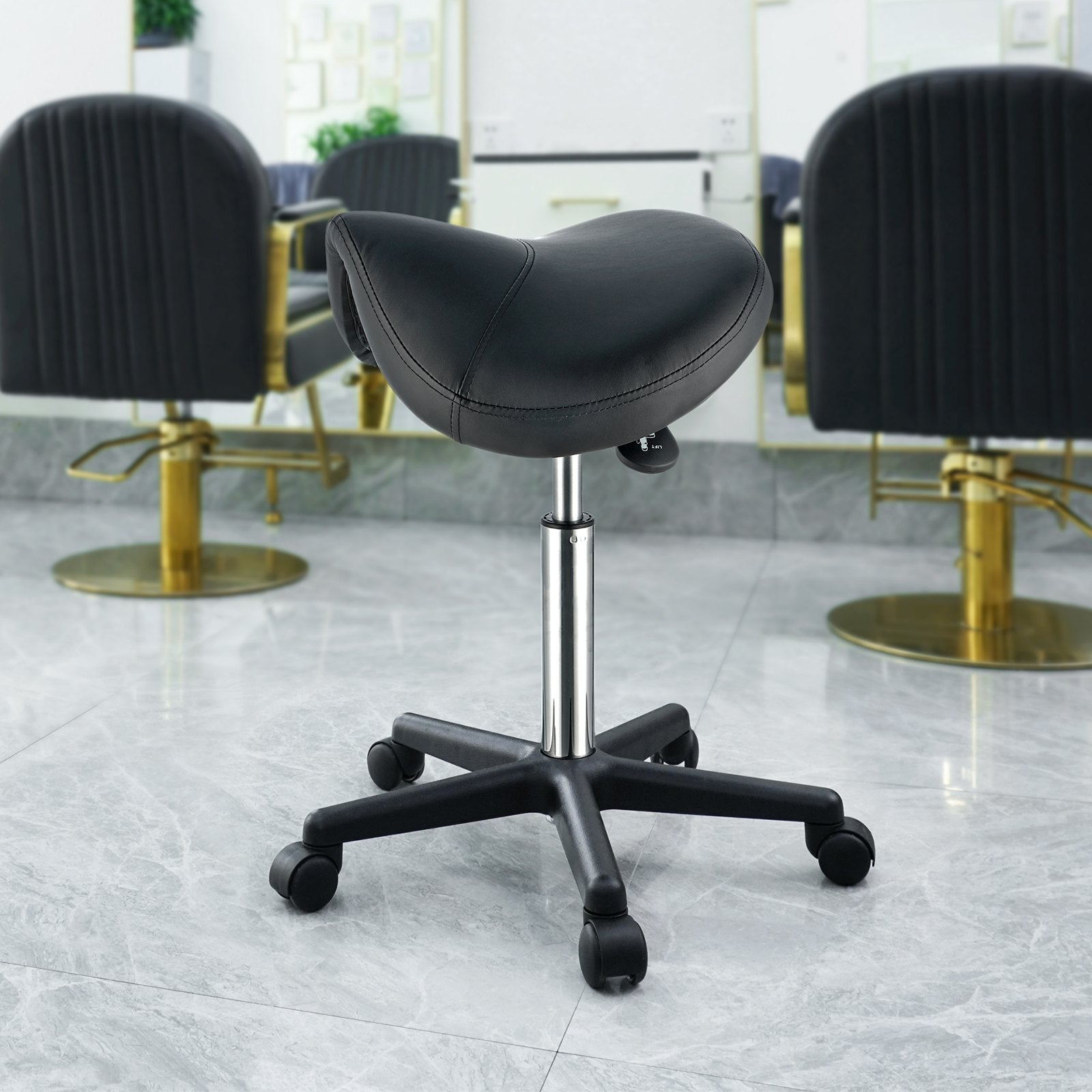 Saddle Stool with Wheels, 400 LBS Weight Capacity Ergonomic Rolling Saddle Stool, Height Adjustable Thickened V952-MADHSNLMADWKR2KEMV0