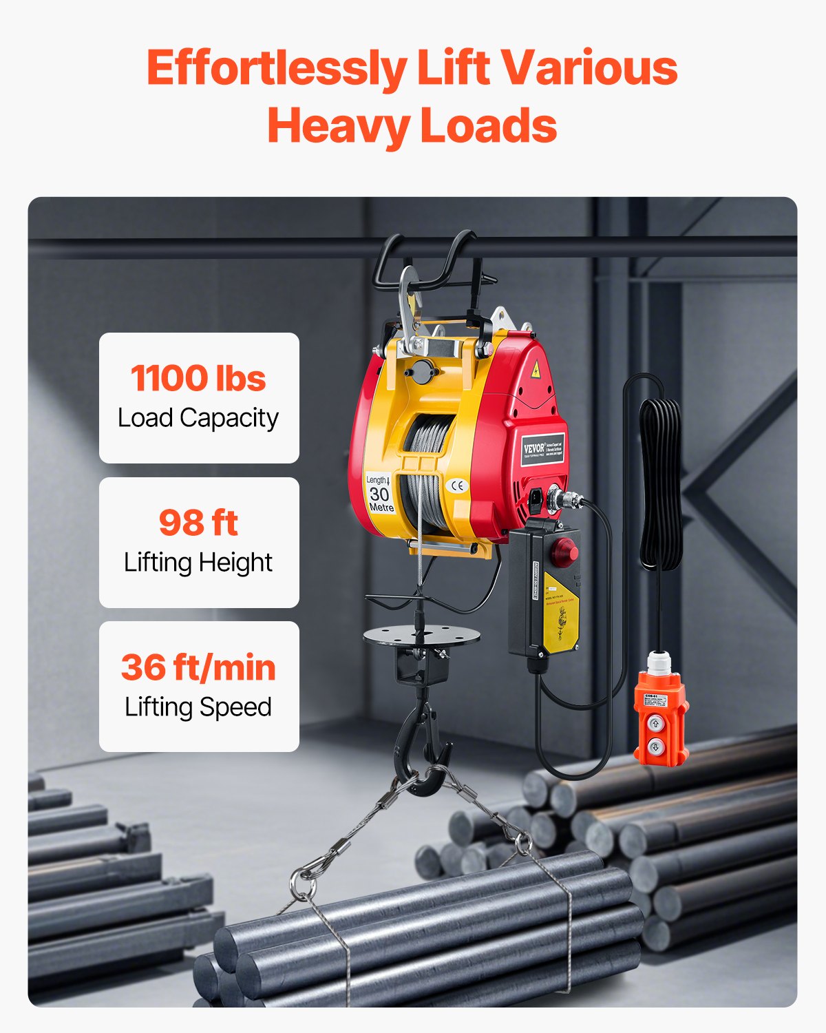 2-in-1 Electric Hoist Winch, 500 KG Capacity, 1800W Portable Power Winch, 30 m Lifting Height, 11 m/min with V952-MAGKBXSDDHLSHP9W7V3