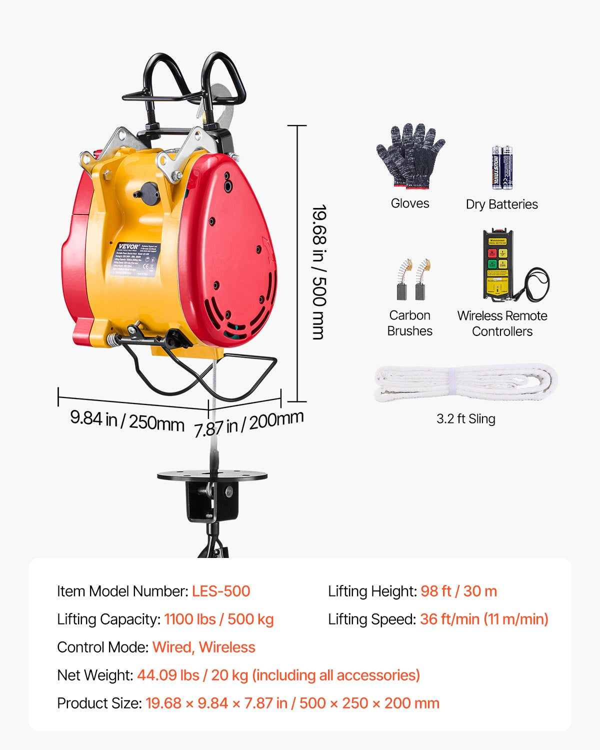 2-in-1 Electric Hoist Winch, 500 KG Capacity, 1800W Portable Power Winch, 30 m Lifting Height, 11 m/min with V952-MAGKBXSDDHLSHP9W7V3