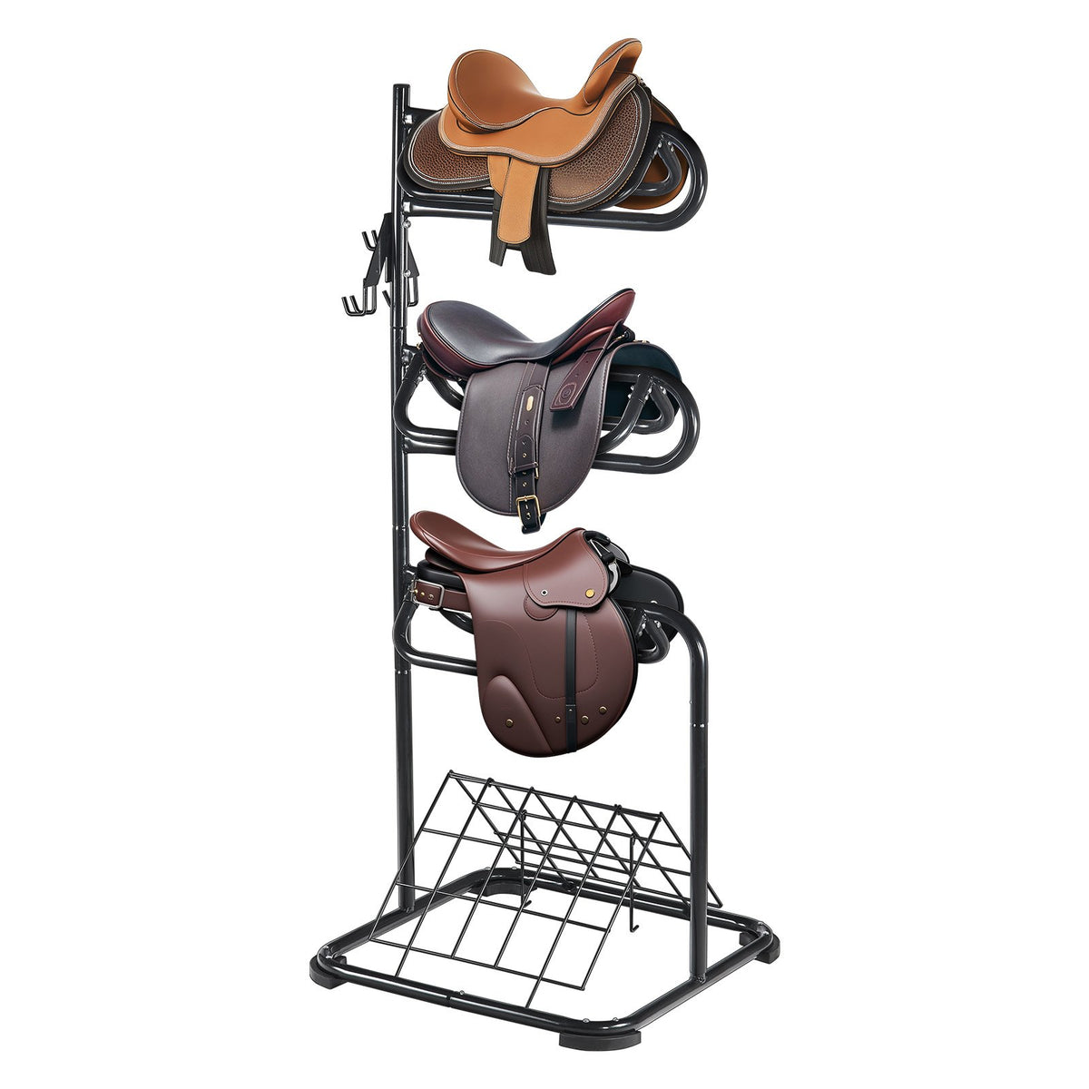 Freestanding Saddle Stand, 30 x 30 x 68.5 in, 3 Tiers Saddle Rack, Heavy Duty Saddle Blanket Holder with V952-MAJLS3030685HTNTLV0