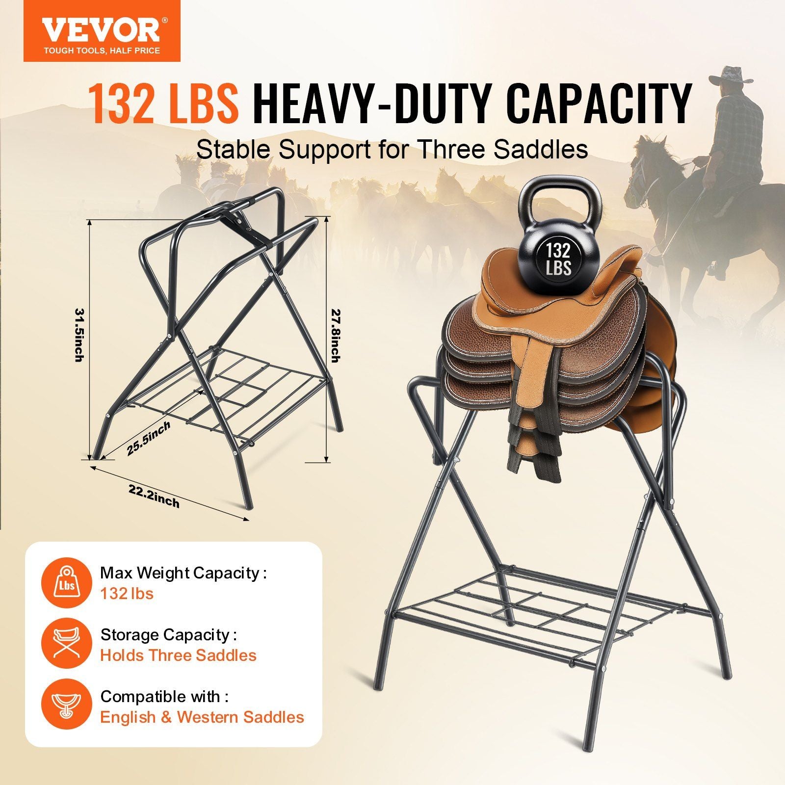 Folding Saddle Rack, 28 x 19 x 37.5 in, Freestanding Horse Saddle Stand, Portable Horse Blanket Holder, Heavy V952-MAJXXZDK2819D0WM3V0