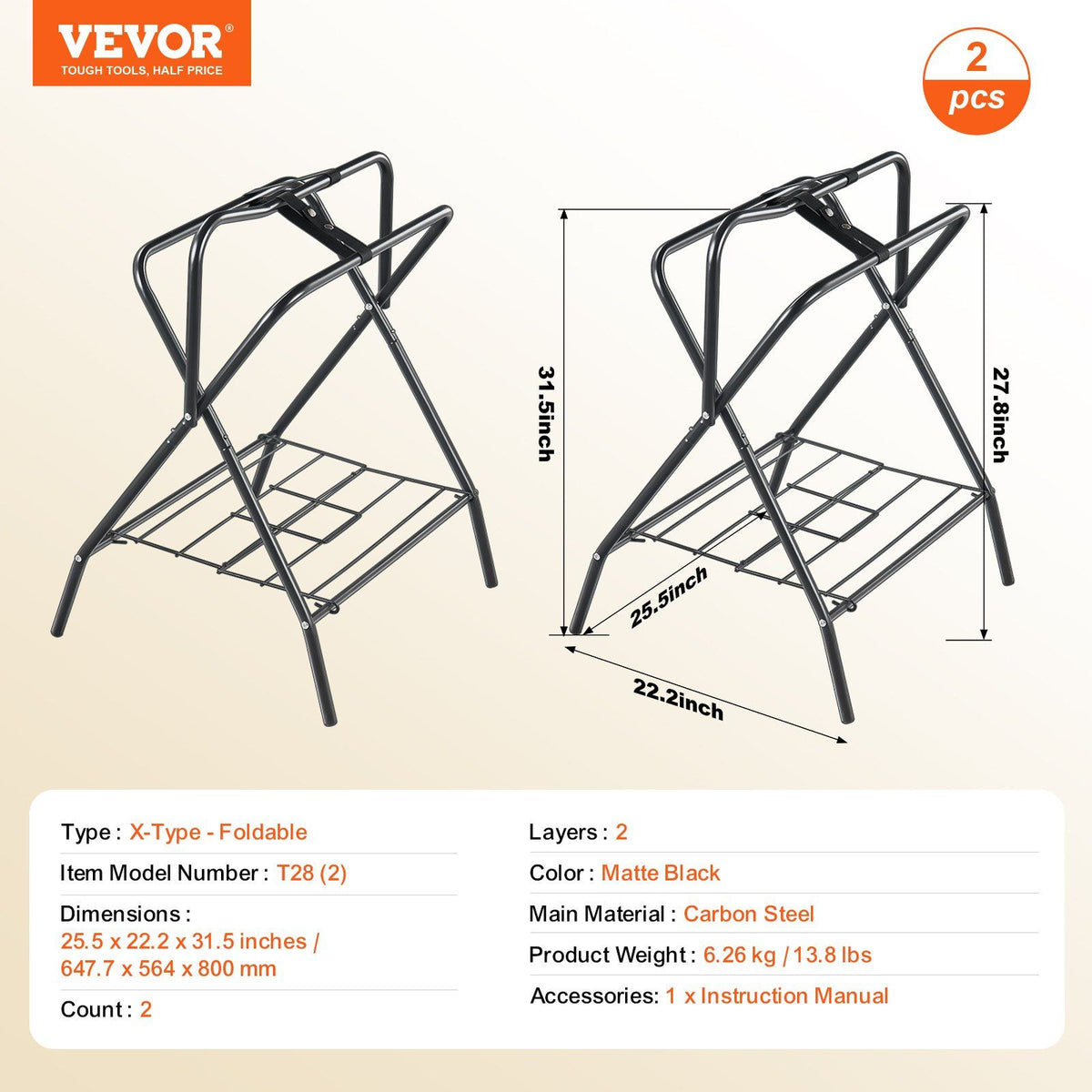 Folding Saddle Rack, 28 x 19 x 37.5 in, 2 Packs Freestanding Horse Saddle Stand, Portable Horse Blanket V952-MAJXXZDK2819ERWR1V0