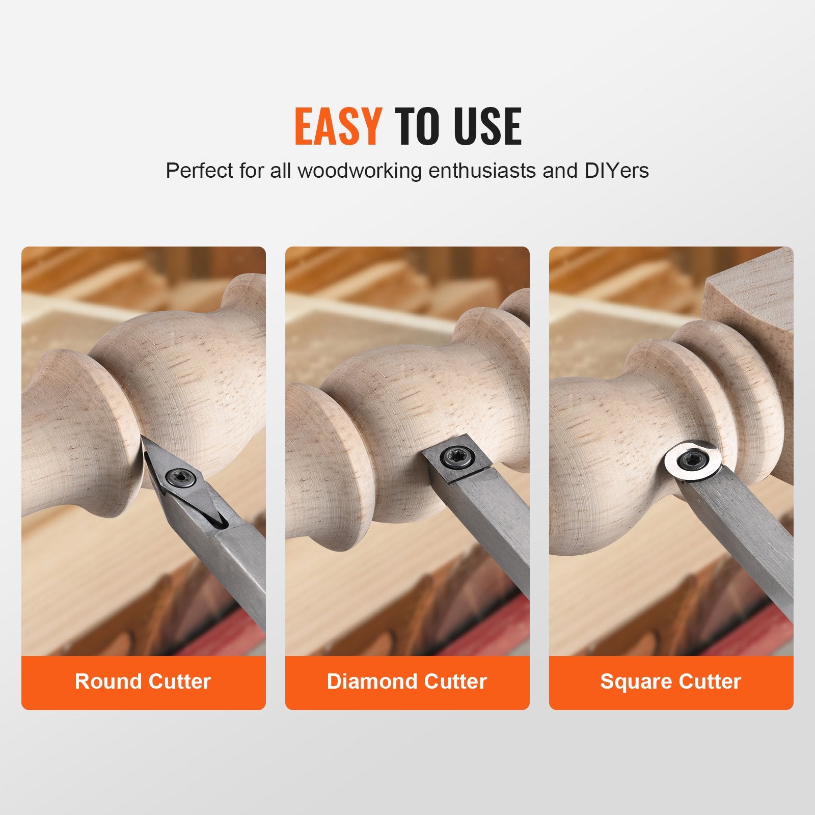 Wood Lathe Chisel Set, 3 PCS Woodworking Turning Tools, Includes Square, Round, Diamond Carbide Blades, 20 cm V952-MBMGCD3JYTSFY1V1VV0