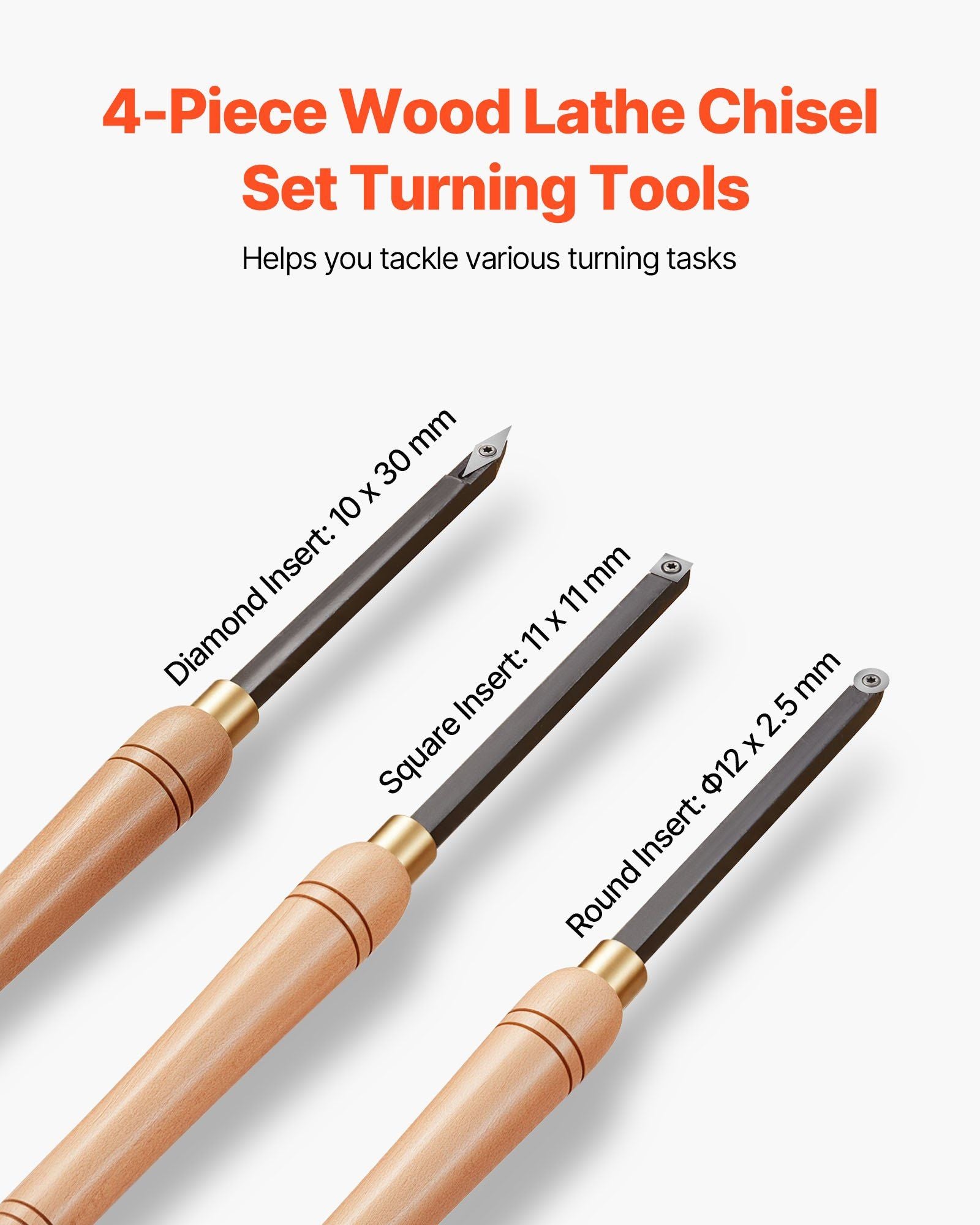 Wood Lathe Turning Tool Set, 4PCS, Lathe Roughing Finishing and Detailing Hollow Tool with Wooden Handle, V952-MBMGCDYTSYDPUN4IX001V0