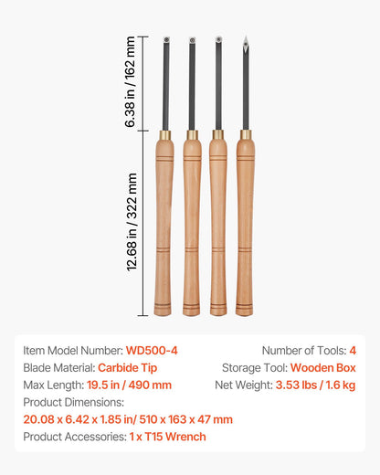 Wood Lathe Turning Tool Set, 4PCS, Lathe Roughing Finishing and Detailing Hollow Tool with Wooden Handle, V952-MBMGCDYTSYDPUN4IX001V0