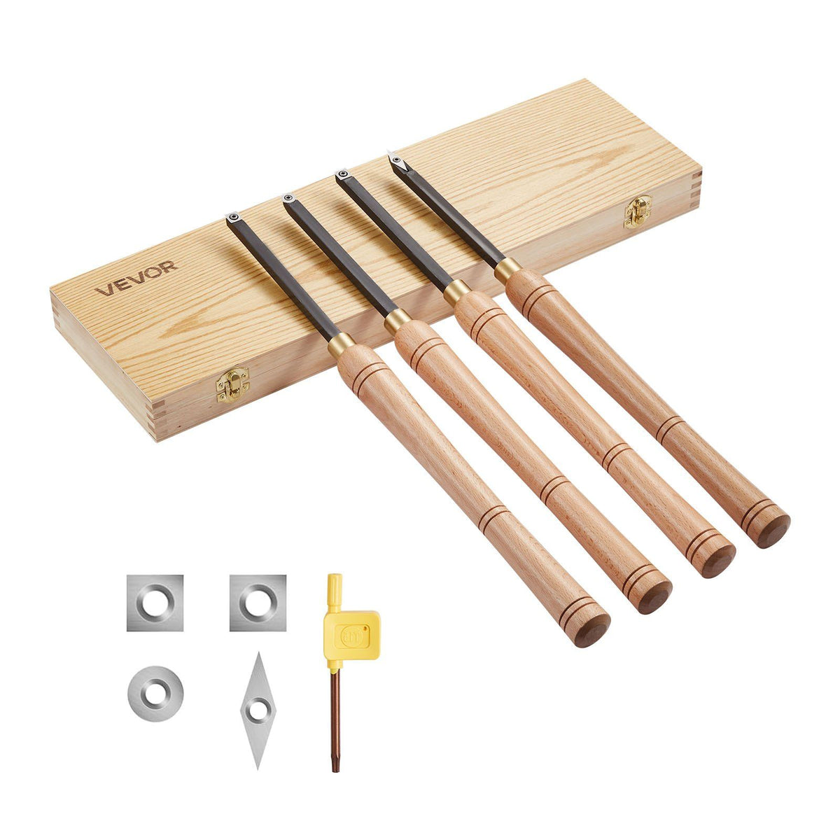 Wood Lathe Turning Tool Set, 4PCS, Lathe Roughing Finishing and Detailing Hollow Tool with Wooden Handle, V952-MBMGCDYTSYDPUN4IX001V0