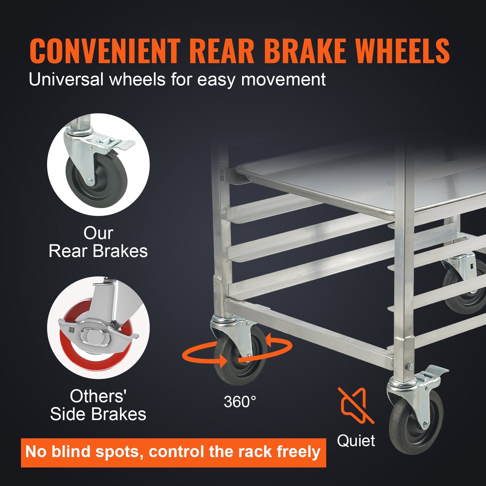 Bun Pan Rack, 10-Tier Commercial Bakery Racks with Brake Wheels, Aluminum Racking Trolley Storage for Half & V952-MBPJLZCCHC1058T4RV0