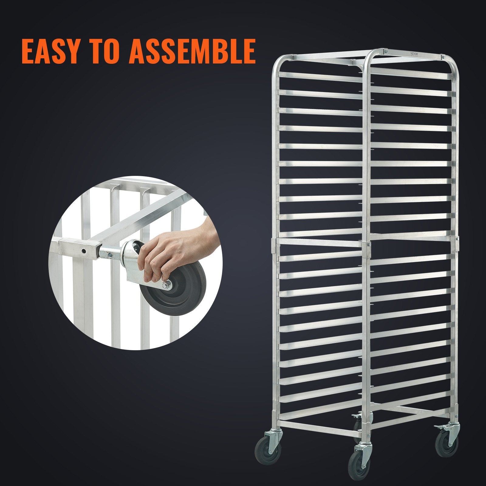 Bun Pan Rack, 20-Tier Commercial Bakery Racks with Brake Wheels, Aluminum Racking Trolley Storage for Half & V952-MBPJLZCCHC205PLL3V0