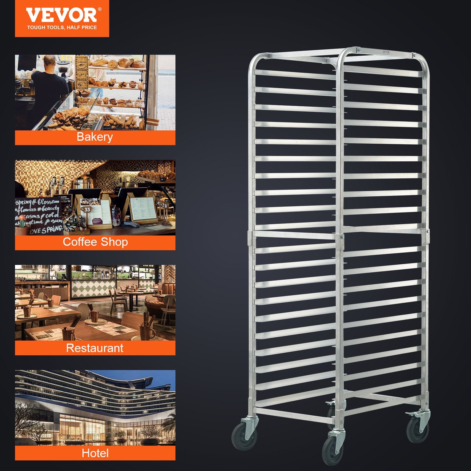 Bun Pan Rack, 20-Tier Commercial Bakery Racks with Brake Wheels, Aluminum Racking Trolley Storage for Half & V952-MBPJLZCCHC205PLL3V0
