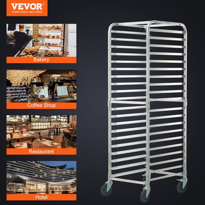Bun Pan Rack, 20-Tier Commercial Bakery Racks with Brake Wheels, Aluminum Racking Trolley Storage for Half & V952-MBPJLZCCHC205PLL3V0