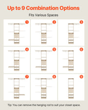 Closet System with 2 Drawers, Adjustable Height Wooden Closet Organizers, Modern Walk-in Wardrobe V952-MCBXTGBXTWDGFYZ1C001V0