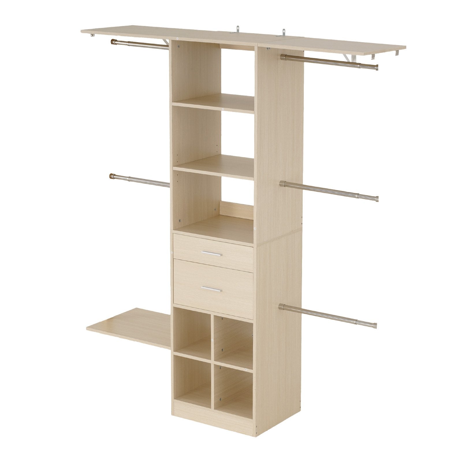 Closet System with 2 Drawers, Adjustable Height Wooden Closet Organizers, Modern Walk-in Wardrobe V952-MCBXTGBXTWDGFYZ1C001V0