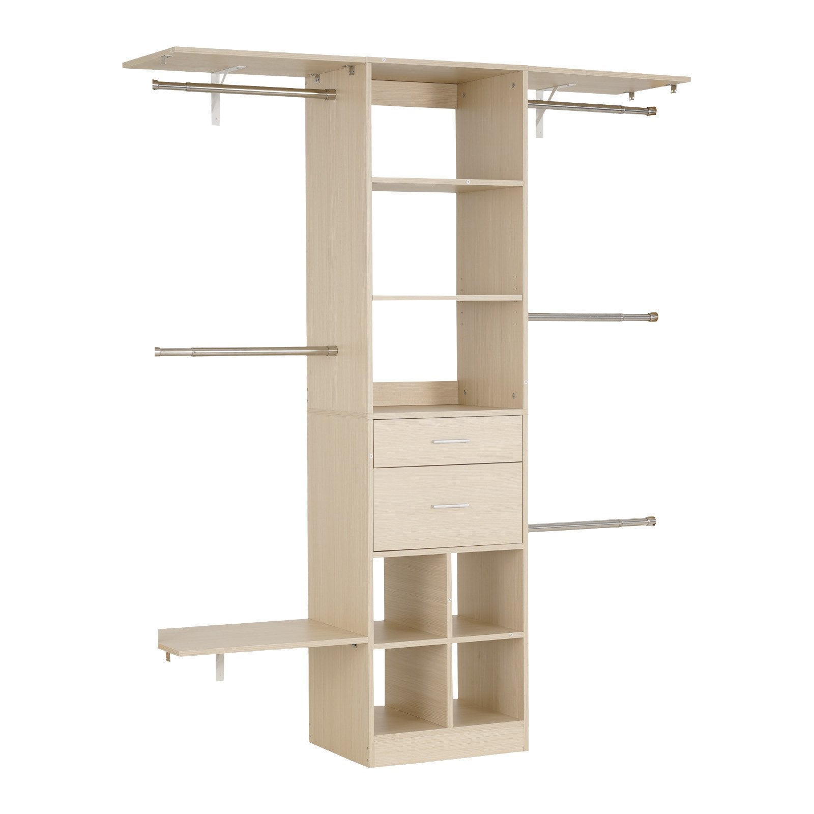 Closet System with 2 Drawers, Adjustable Height Wooden Closet Organizers, Modern Walk-in Wardrobe V952-MCBXTGBXTWDGFYZ1C001V0