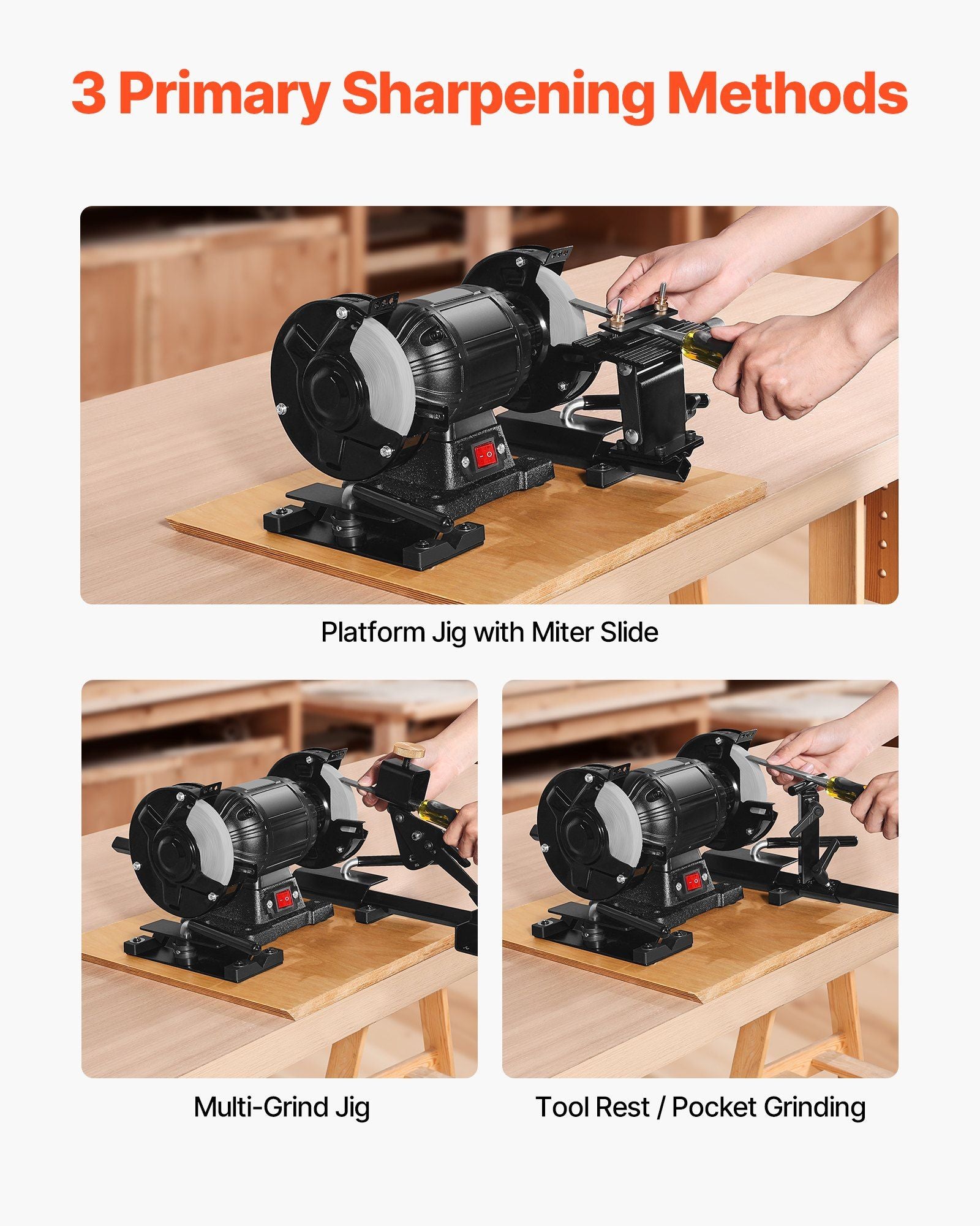 Pro Grind Sharpening System, Multi-Grind Sharpening Jig for 152mm & 203mm Bench Grinder - with Platform Jig, V952-MCTJJJ14JZ00RM0TW001V0
