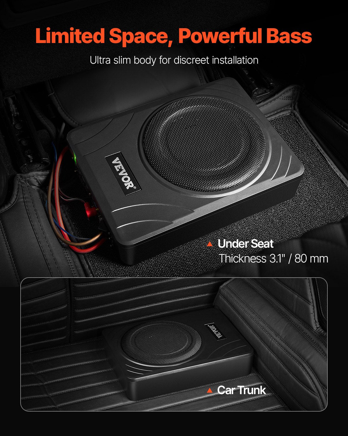8" 300W Under Seat Car Subwoofer Slim Powered Car/Truck Subwoofer System V952-MCXAZQCZYXDY7QMYIV9