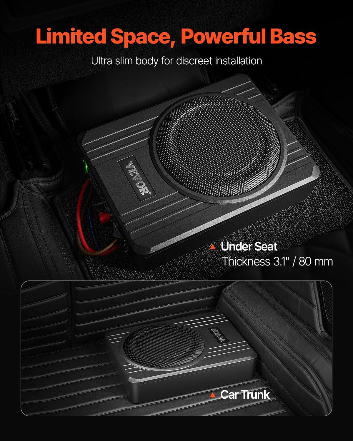8" 400W Underseat Car Subwoofer, Slim Powered Car Subwoofers Under the Seat, Low Profile Audio Sub Built-in V952-MCXAZQCZYXDYQHTAXV9