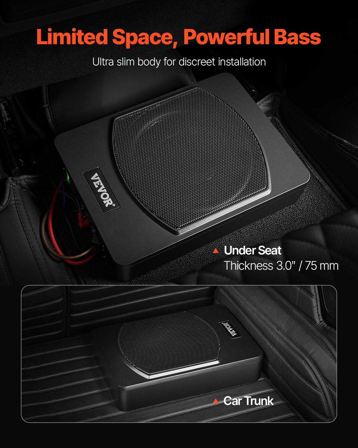 10" 240W Under Seat Car Subwoofer Slim Powered Car/Truck Subwoofer System V952-MCXAZQCZYXDYYKETPV9