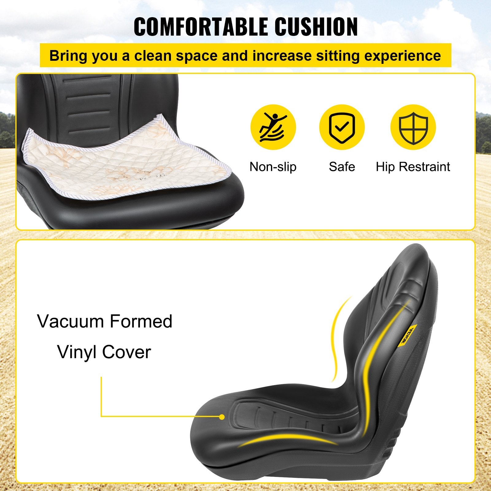 Tractor Seat High Back Mower Seat Black Vinyl Forklift Drain Hole Pair V952-MCYZH4T0DTYI2AENCV0