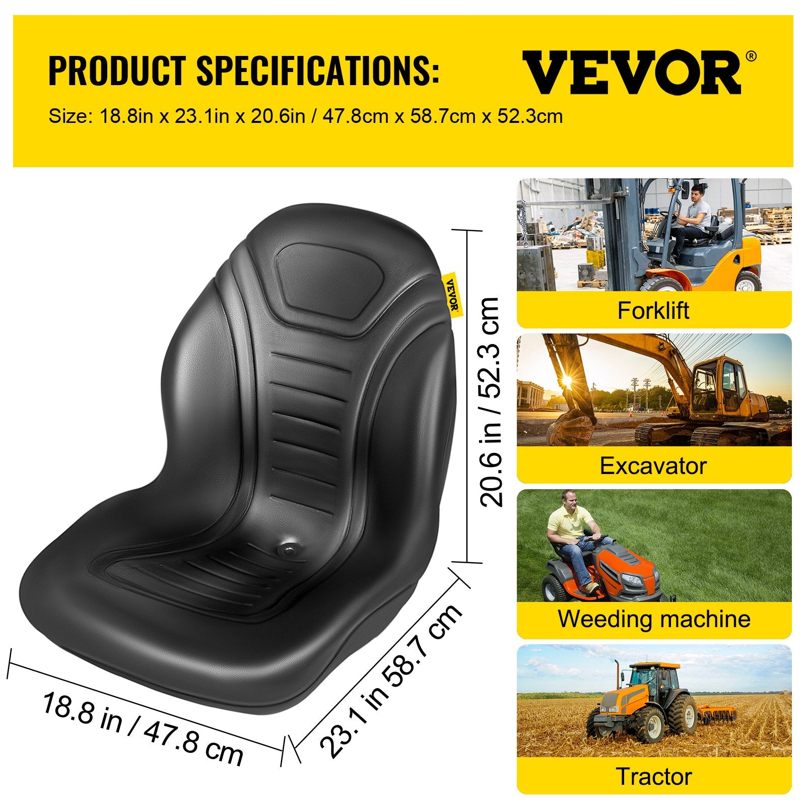 Tractor Seat High Back Mower Seat Black Vinyl Forklift Drain Hole Pair V952-MCYZH4T0DTYI2AENCV0