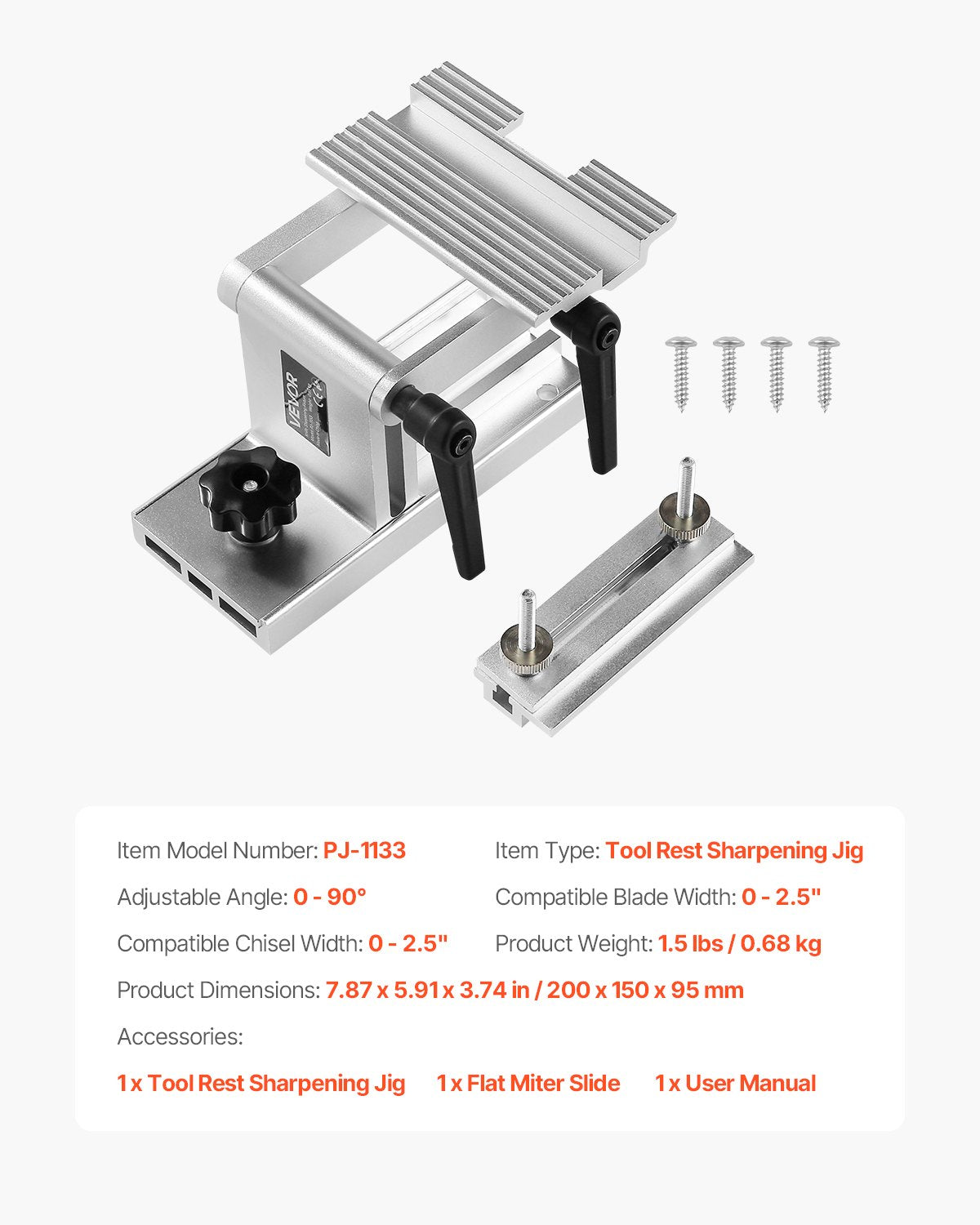 Sharpening Tool Rest Jig, Adjustable Replacement Tool Rest Sharpening Jig for 6" or 8" (152 mm or 203 mm) V952-MCZSJJ090000FZ9D1001V0