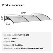 Window Door Awning Canopy, 965 x 2975mm Door Canopy Exterior, UF50+ PC Sunshade Sheet Awnings, Outdoor Patio V952-MCZYPYCB40120GZJNV0