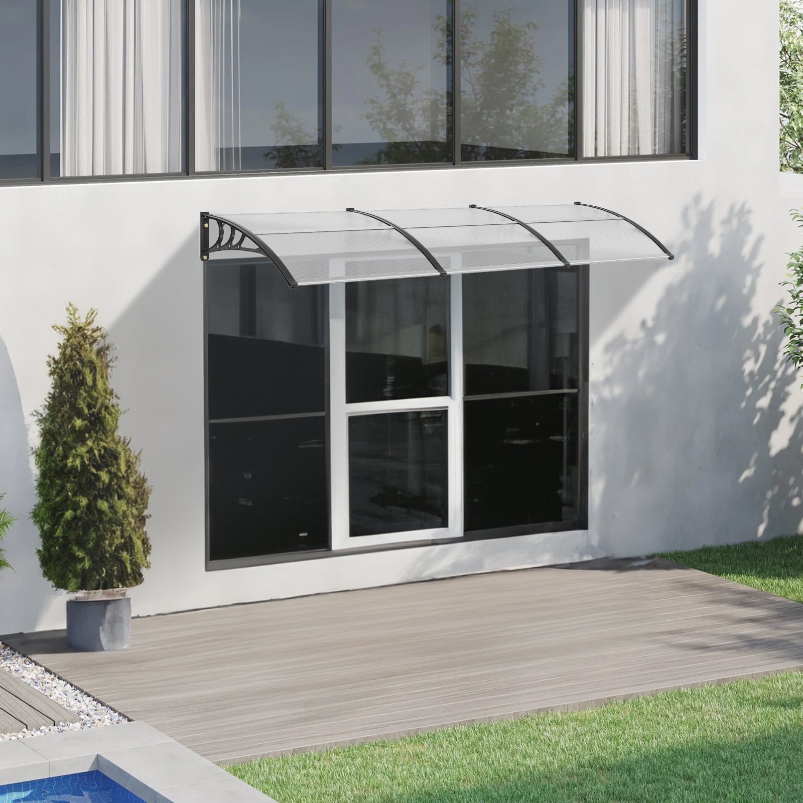 Window Door Awning Canopy, 965 x 2975mm Door Canopy Exterior, UF50+ PC Sunshade Sheet Awnings, Outdoor Patio V952-MCZYPYCB40120GZJNV0