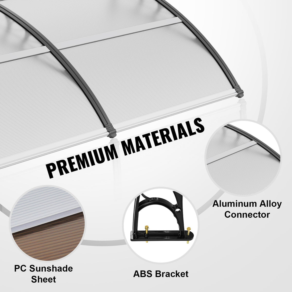 Window Door Awning Canopy 40" x 40", UPF 50+ Polycarbonate Entry Door Outdoor Window Awning Exterior, Front V952-MCZYPYCBS4040ML75V0