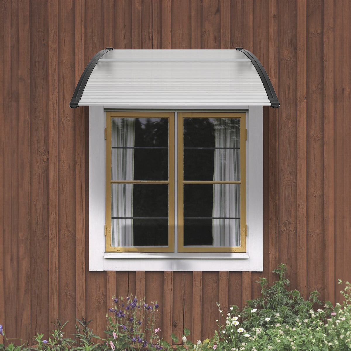 Window Door Awning Canopy 40" x 40", UPF 50+ Polycarbonate Entry Door Outdoor Window Awning Exterior, Front V952-MCZYPYCBS4040ML75V0