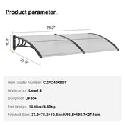 Window Door Awning Canopy 965 x 1987 mm, UPF 50+ Polycarbonate Entry Door Outdoor Window Awning Exterior, V952-MCZYPYCBS4080JUOZV0