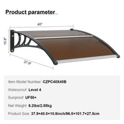 Window Door Awning Canopy 40" x 40", UPF 50+ Polycarbonate Entry Door Outdoor Window Awning Exterior, Front V952-MCZYPYCZS4040A515V0