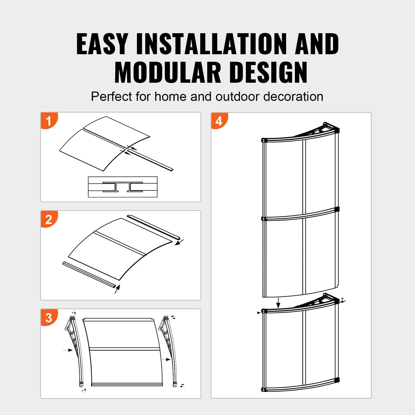 Window Door Awning Canopy 965 x 1987 mm, UPF 50+ Polycarbonate Entry Door Outdoor Window Awning Exterior, V952-MCZYPYCZS4080TPECV0