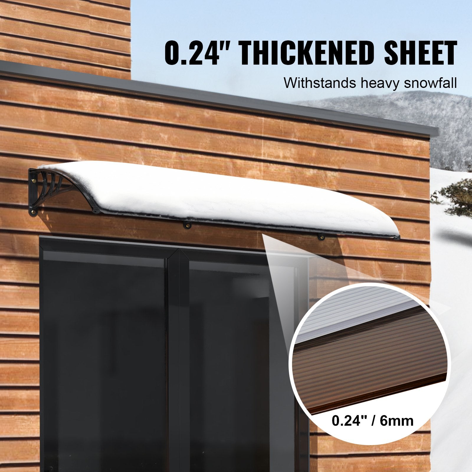 Window Door Awning Canopy 965 x 1987 mm, UPF 50+ Polycarbonate Entry Door Outdoor Window Awning Exterior, V952-MCZYPYCZS4080TPECV0
