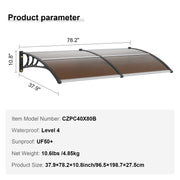 Window Door Awning Canopy 965 x 1987 mm, UPF 50+ Polycarbonate Entry Door Outdoor Window Awning Exterior, V952-MCZYPYCZS4080TPECV0