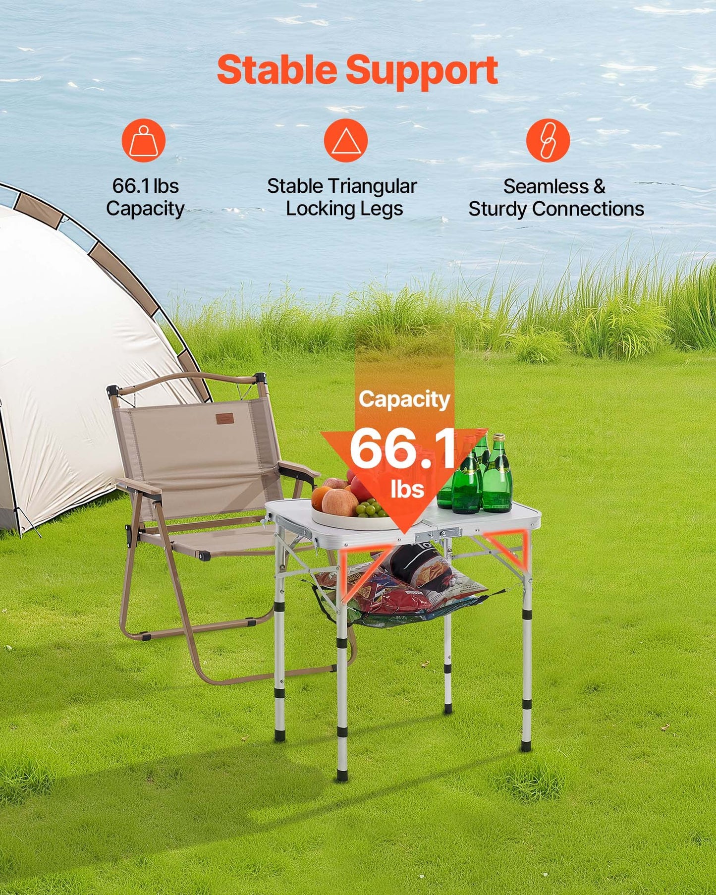 Folding Camping Table, Adjustable Height Portable Side Tables, Aluminum MDF Beach Table with Mesh Layer, V952-MDBKHWZDZ24Y0Q4P4001V0