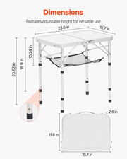 Folding Camping Table, Adjustable Height Portable Side Tables, Aluminum MDF Beach Table with Mesh Layer, V952-MDBKHWZDZ24Y0Q4P4001V0